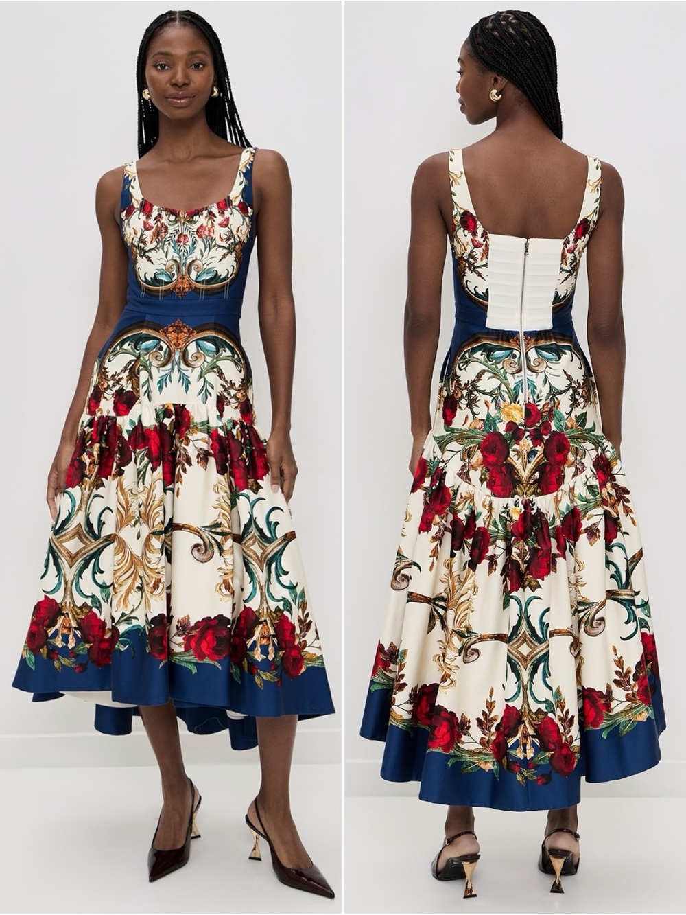 Alice + Olivia Diana Structured Floral Midi Dress Baroque Print Size 12